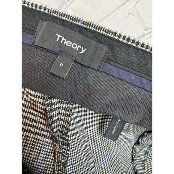 THEORY Cardinal white black glen check wool stretch ankle dress pants 6 NWOT - Picture 7 of 8